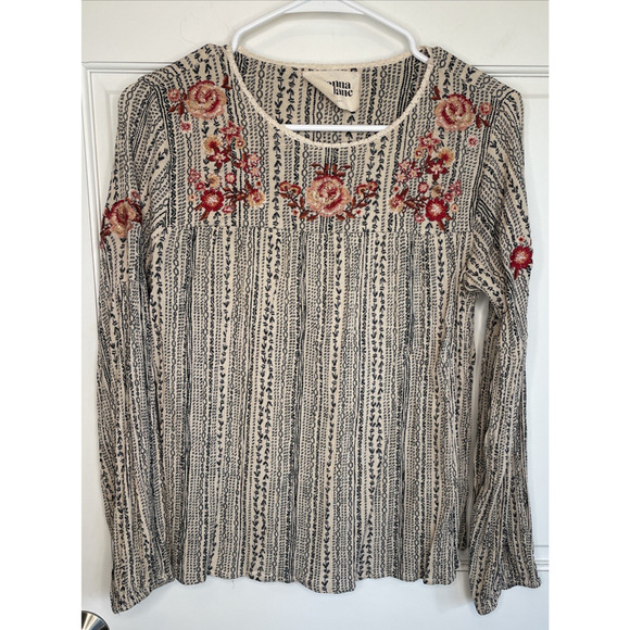 Savanna Jane Women's Boho Embroidered Blouse Sz S Aztec Flowy Peasant - Picture 1 of 13